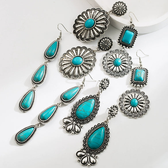 Wholesale Alloy Turquoise Inlaid Geometric Water Drop Earrings For Women