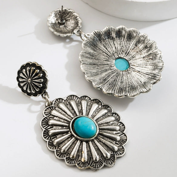 Wholesale Alloy Turquoise Inlaid Geometric Water Drop Earrings For Women