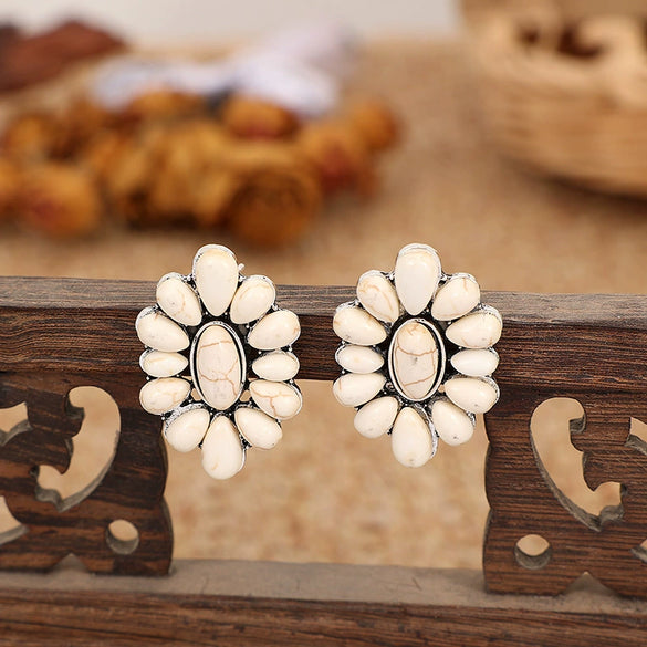 Wholesale Alloy Turquoise Oil Geometric Flower Exaggerated Electroplated Women's Earrings