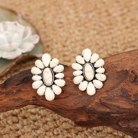 Wholesale Alloy Turquoise Oil Geometric Flower Exaggerated Electroplated Women's Earrings