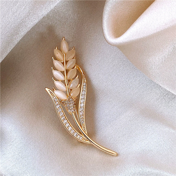 Wholesale Alloy Wheat Ear Leaves Natural Style Electroplated Women's Brooch For Coat Sweater
