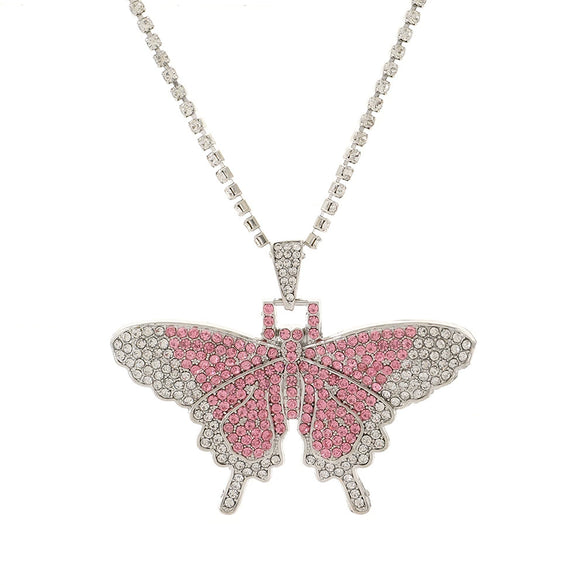 Wholesale Alloy Women's Animalpatterned Diamondinlaid Cuban Butterfly Retro Stylish Exaggerated Pendant Necklace Hiphop Accessories