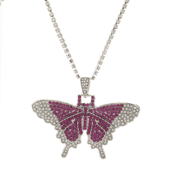 Wholesale Alloy Women's Animalpatterned Diamondinlaid Cuban Butterfly Retro Stylish Exaggerated Pendant Necklace Hiphop Accessories