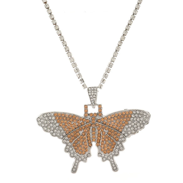 Wholesale Alloy Women's Animalpatterned Diamondinlaid Cuban Butterfly Retro Stylish Exaggerated Pendant Necklace Hiphop Accessories