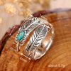 Wholesale Alloy Women's Bohemian Retro Style Ring With Inlaid Feather Leaves Geometric Electroplated