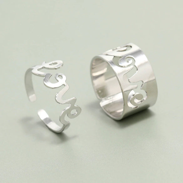 Wholesale Alloy Women's Fashion Simple Ins Niche Creative Retro Open Adjustable Letter 2Piece Set Ring With Electroplating