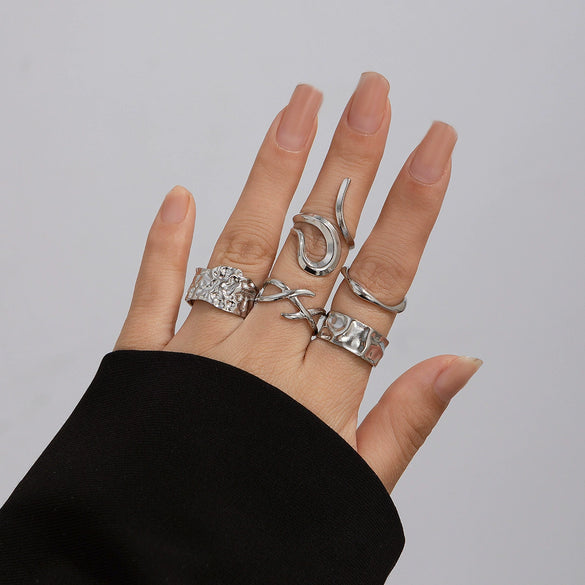 Wholesale Alloy Women's Geometric Retro Metal Ring With Electroplating And Irregular Smooth Opening Design