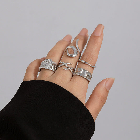 Wholesale Alloy Women's Geometric Retro Metal Ring With Electroplating And Irregular Smooth Opening Design