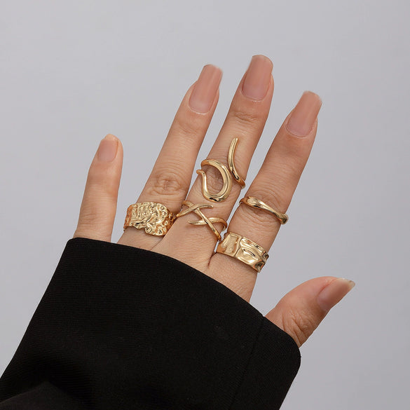Wholesale Alloy Women's Geometric Retro Metal Ring With Electroplating And Irregular Smooth Opening Design