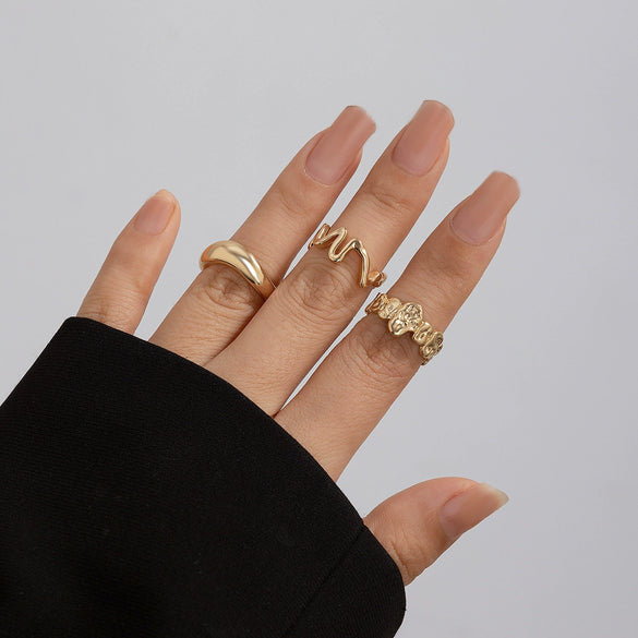 Wholesale Alloy Women's Geometric Retro Metal Ring With Electroplating And Irregular Smooth Opening Design
