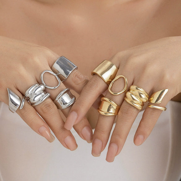 Wholesale Alloy Women's Geometric Retro Metal Ring With Electroplating And Irregular Smooth Opening Design
