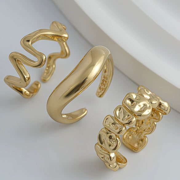 Wholesale Alloy Women's Geometric Retro Metal Ring With Electroplating And Irregular Smooth Opening Design