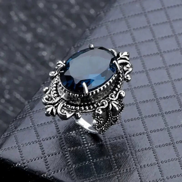 Wholesale Alloy Women's Geometric Royal Vintage Lace Exaggerated Blue Mirror Electroplated Ring