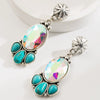 Wholesale Alloy Women's Retro Bohemian Style Flower Patterned Turquoise Earrings With Diamond Treatment