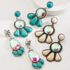 Wholesale Alloy Women's Retro Bohemian Style Flower Patterned Turquoise Earrings With Diamond Treatment