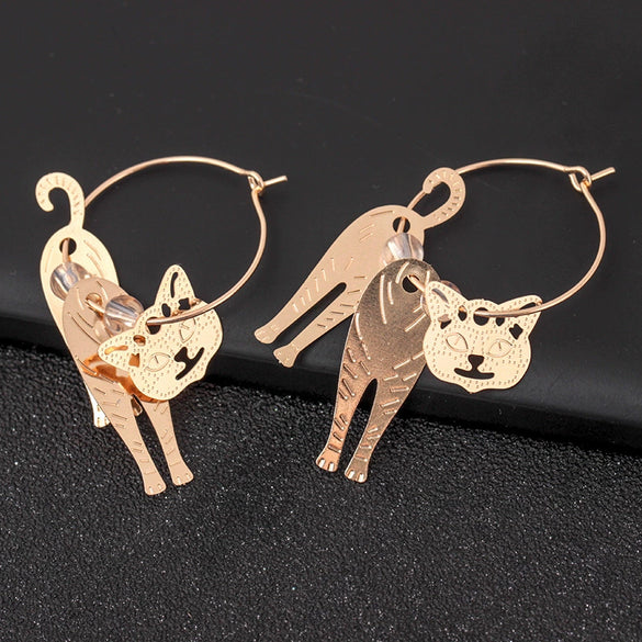 Wholesale Alloy Women's Simple Fashion Hollow Animal Cat Electroplated Earrings