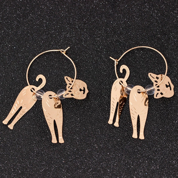 Wholesale Alloy Women's Simple Fashion Hollow Animal Cat Electroplated Earrings