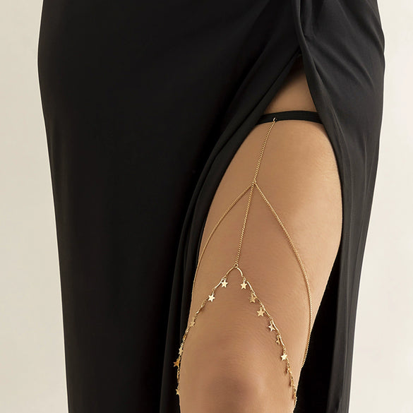 Wholesale Alloy Women's Simple Geometric Star Rhinestone Tassel Leg Ring Body Chain Thigh Chain