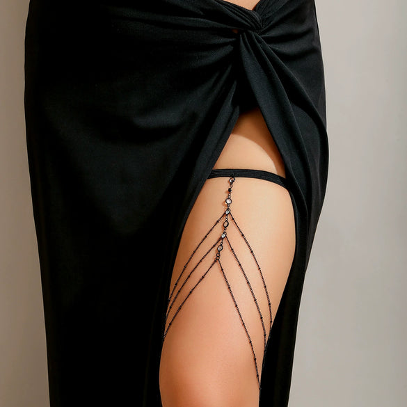 Wholesale Alloy Women's Simple Geometric Star Rhinestone Tassel Leg Ring Body Chain Thigh Chain