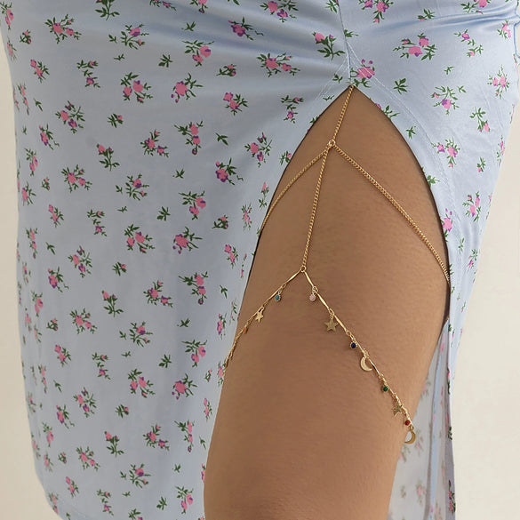 Wholesale Alloy Women's Simple Geometric Star Rhinestone Tassel Leg Ring Body Chain Thigh Chain