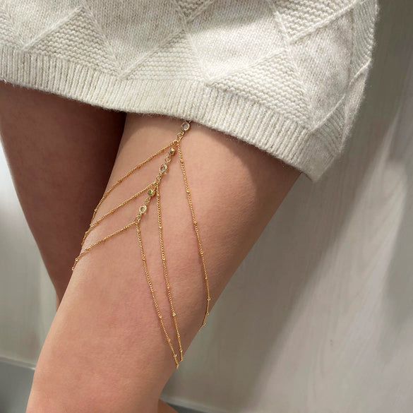 Wholesale Alloy Women's Simple Geometric Star Rhinestone Tassel Leg Ring Body Chain Thigh Chain