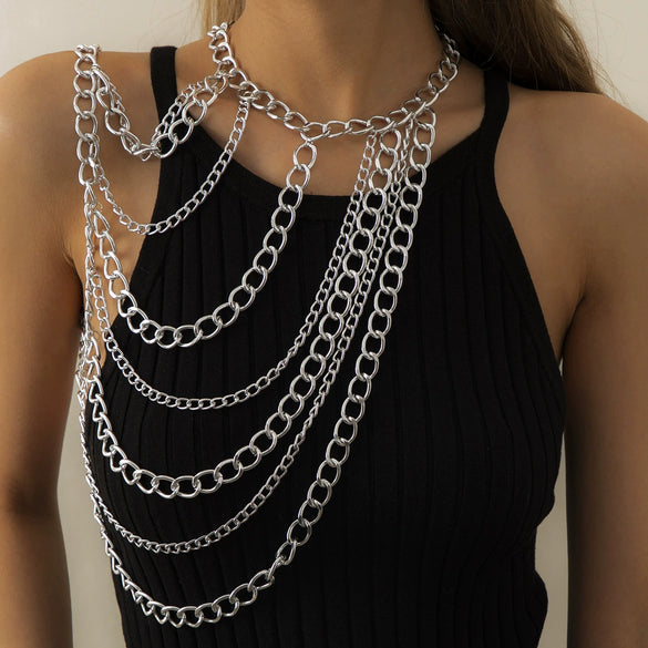 Wholesale Aluminum Geometric Ushaped Tassel Electroplated Women's Clavicle Necklace Body Chain