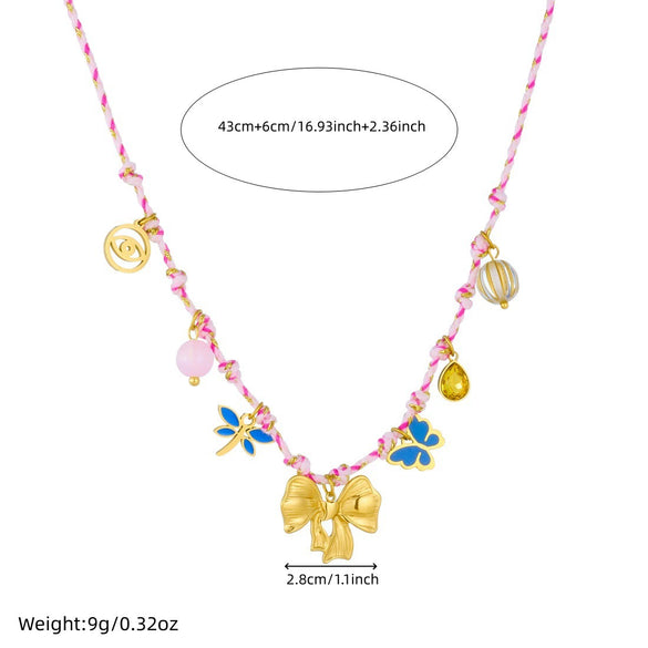 Wholesale Ancient Style Insect Bow Tie Stainless Steel Gold Electroplated Pendant Necklace For Women