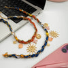 Wholesale Ancient Style Orange Printed Headscarf With Stainless Steel Electroplated Sun And Moon Pendant Jewelry For Women