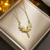 Wholesale Angel Wings Necklace With Micro Inlaid Colored Diamond Titanium Steel Animal Zodiac Pattern Gold Inlaid