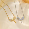 Wholesale Angel Wings Necklace With Micro Inlaid Colored Diamond Titanium Steel Animal Zodiac Pattern Gold Inlaid