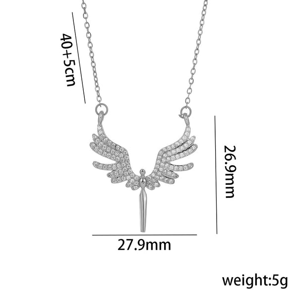 Wholesale Angel Wings Necklace With Micro Inlaid Colored Diamond Titanium Steel Animal Zodiac Pattern Gold Inlaid
