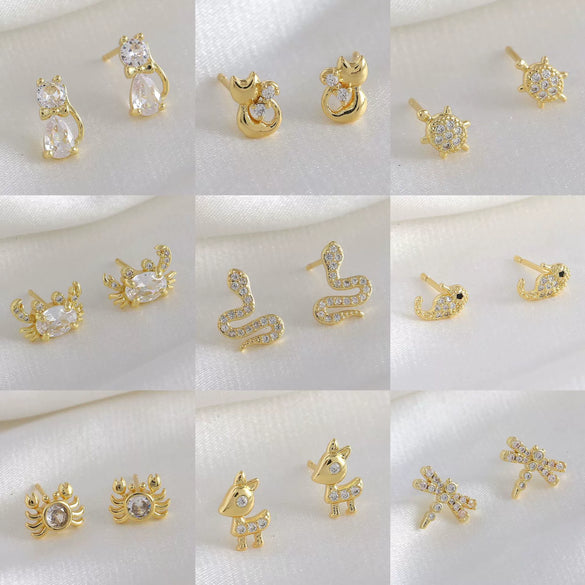 Wholesale Animal Pattern Copper Real Gold Plated Earrings For Women
