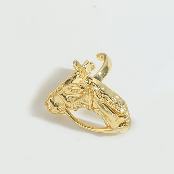 Wholesale Animal Series Elephant Shape Opening Ring Horse Head Oval Design Copper Electroplated Women's Ring