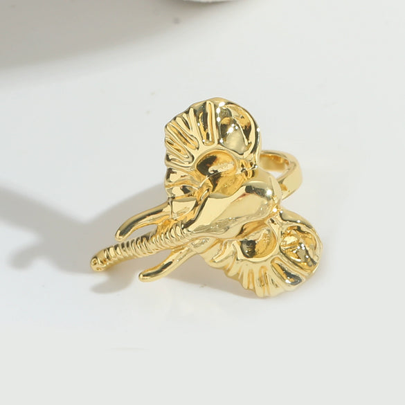 Wholesale Animal Series Elephant Shape Opening Ring Horse Head Oval Design Copper Electroplated Women's Ring