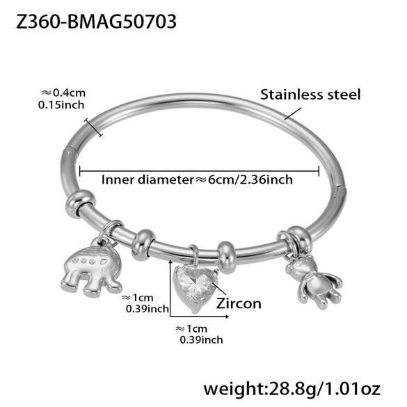 Wholesale Animal Series Heart Diamond Bear Pendant Stainless Steel Electroplated Bracelet For Women