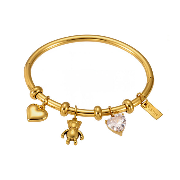 Wholesale Animal Series Heart Diamond Bear Pendant Stainless Steel Electroplated Bracelet For Women