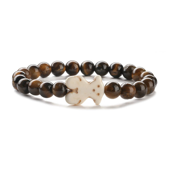 Wholesale Animal Tiger Eye Elastic Handmade Agate Beads Bracelet With Mixed Color And Zodiac Pattern