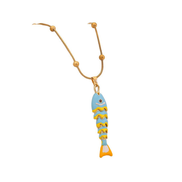 Wholesale Animal Zodiac Pattern Copper Pendant Necklace With Three Dimensional Swingable Fish Design Light Luxury Stainless Steel