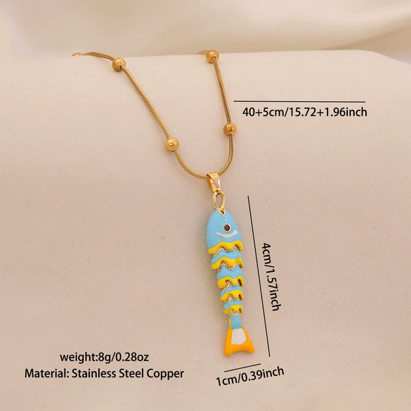 Wholesale Animal Zodiac Pattern Copper Pendant Necklace With Three Dimensional Swingable Fish Design Light Luxury Stainless Steel