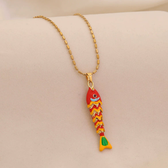 Wholesale Animal Zodiac Pattern Copper Pendant Necklace With Three Dimensional Swingable Fish Design Light Luxury Stainless Steel