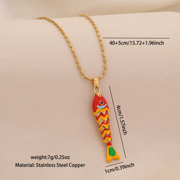 Wholesale Animal Zodiac Pattern Copper Pendant Necklace With Three Dimensional Swingable Fish Design Light Luxury Stainless Steel