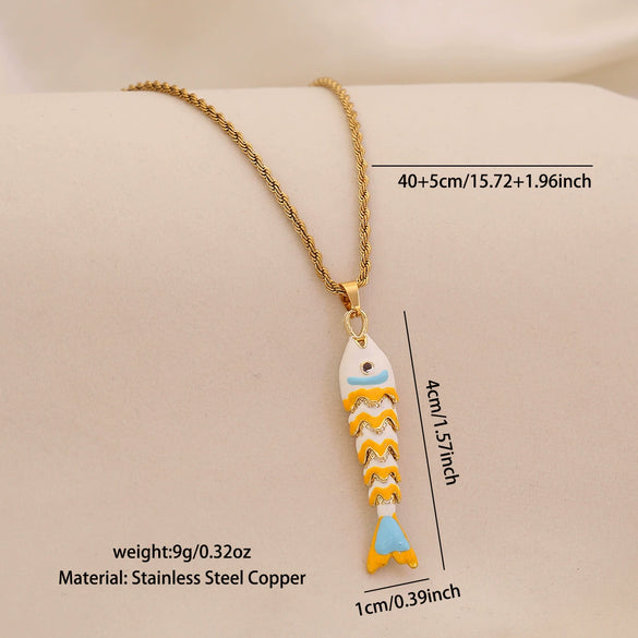 Wholesale Animal Zodiac Pattern Copper Pendant Necklace With Three Dimensional Swingable Fish Design Light Luxury Stainless Steel