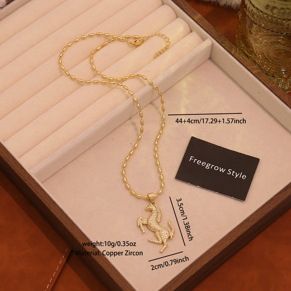 Wholesale Animal Zodiac Style Brass Micropaved Zircon 18K Plated Horse Pendant Necklace Accessories