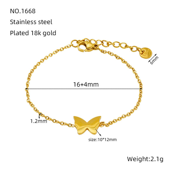 Wholesale Animals Style 316L Stainless Steel Goldplated Butterfly Bracelet For Women