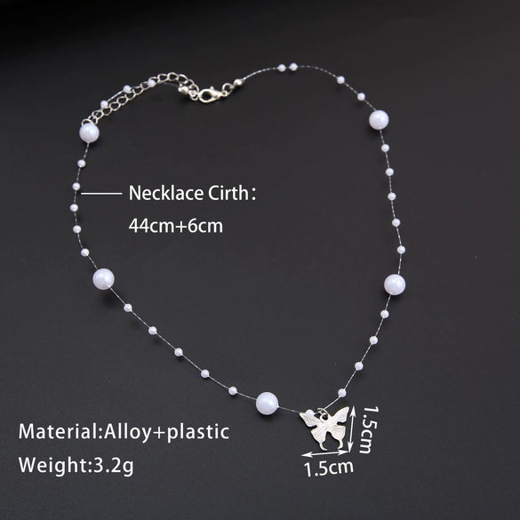 Wholesale Animals Zodiac Style Imitation Pearl Butterfly Necklace Zinc Alloy Electroplated