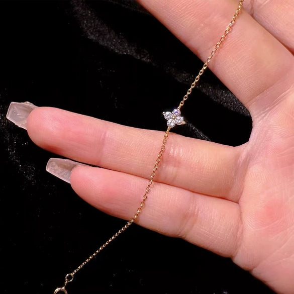 Wholesale Anklet Goldplated Artificial Gemstones Semiprecious Stones Fourleaf Clover Flowers Style