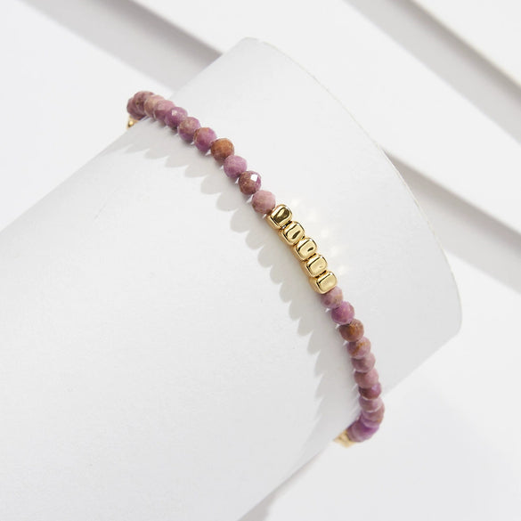 Wholesale Anklet S925 Sterling Silver Purple Mica Stone Square Gold Nugget Geometric Style