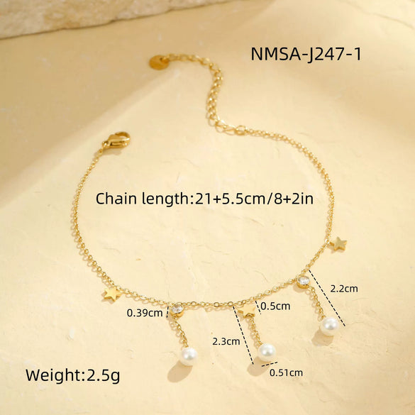 Wholesale Anklet Stainless Steel 18K Geometric Tassel Pearl Design Unisex