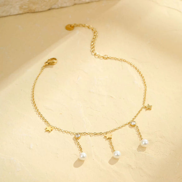 Wholesale Anklet Stainless Steel 18K Geometric Tassel Pearl Design Unisex