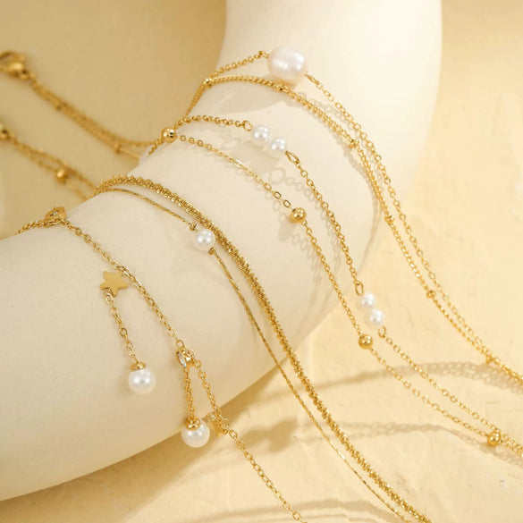 Wholesale Anklet Stainless Steel 18K Geometric Tassel Pearl Design Unisex
